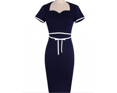 Women's Simple Solid Bodycon Dress,Boat Neck Above Knee Cotton