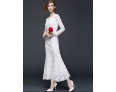 Women's Sexy Lace Halter Hollowing Round Neck Long Sleeve Party Cocktail Long Dress