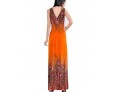 Women's Print Blue/Orange/Purple Dress,Maxi Deep V Sleeveless 