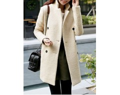 Women's Casual/Daily Simple Coat,Solid Notch Lapel Long Sleeve Fall Beige Wool Medium