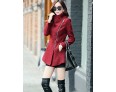 Women's Coat,Solid Long Sleeve Winter Red / Gray Wool / Others Thick