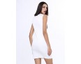 Women's Plus Size White Round Neck Midi Dress, Cotton Blends Knee-length Sleeveless