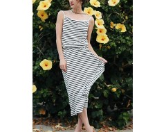 Women's Sexy / Beach Striped Sweater Dress , Strap Maxi Polyester