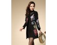 Boutique SWomen's Plus Size / Going out Chinoiserie Coat,Solid / Embroidered Round Neck Long Sleeve