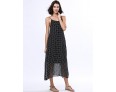 Women's Beach Boho Loose Dress,Polka Dot Strap Maxi Sleeveless Black Rayon Summer Low Rise Inelastic Opaque