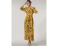 Women's Casual/Daily Swing Dress,Floral Crew Neck Maxi Long Sleeve Red / Yellow Polyester Spring