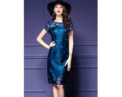 Women's Vintage Print Plus Size / Sheath Dress,Round Neck Knee-length Polyester