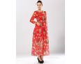 Women's Casual/Daily Swing Dress,Floral Crew Neck Maxi Long Sleeve Red / Yellow Polyester Spring