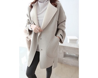 Women's Casual/Daily Simple CoatSolid Round Neck Long Sleeve Winter Gray Wool Thick