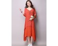 Women's Casual / Day Solid Loose / Swing Dress ,False Two Literature and ArtV Neck Maxi Cotton / Linen