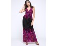 Women's Print Blue/Orange/Purple Dress,Maxi Deep V Sleeveless 