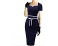 Women's Simple Solid Bodycon Dress,Boat Neck Above Knee Cotton