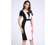 Women's Going out Vintage / Simple / Cute / Street chic A Line / Bodycon Dress,Patchwork Round Neck Knee-length Short SleeveRed / Beige /