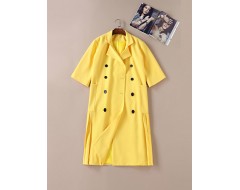 Boutique S Going out / Daily /Street chic / SophisticatedCoat,Solid Peaked Lapel Long Sleeve Winter Yellow