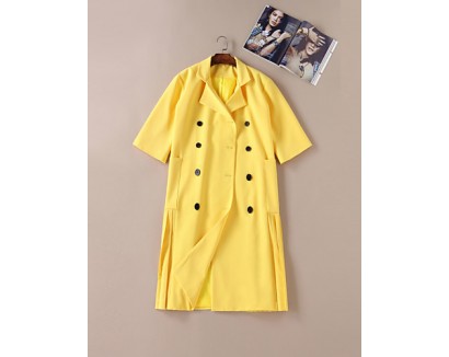 Boutique S Going out / Daily /Street chic / SophisticatedCoat,Solid Peaked Lapel Long Sleeve Winter Yellow