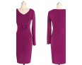 Women's Vintage Blue/Gray/Purple V Neck Midi Dress, Cotton Blends Knee-length Long Sleeve