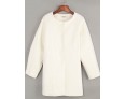 Women's Casual/Daily Simple Coat,Solid Round Neck Long Sleeve Fall / Winter Blue / White Wool Thick