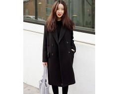 Women's Casual/Daily Simple Coat,Solid Notch Lapel Long Sleeve Winter Black Polyester Medium