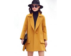 Women's Going out Street chic CoatSolid Notch Lapel Long Sleeve Fall / Winter Blue / Yellow Wool / Polyester Thick