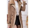 Women's Plus Size Simple Fur Coat,Solid Shirt Collar Long Sleeve Winter Brown Wool Thick