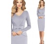 Women's Vintage Blue/Gray/Purple V Neck Midi Dress, Cotton Blends Knee-length Long Sleeve