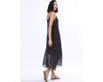 Women's Beach Boho Loose Dress,Polka Dot Strap Maxi Sleeveless Black Rayon Summer Low Rise Inelastic Opaque