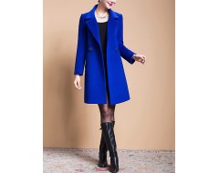 Women's Solid Blue / Black / Yellow Casual Loose Long Woolen Overcoat , Work / Plus Sizes Long Sleeve Wool