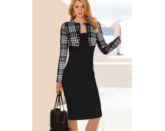 Women's Vintage Fashion New Patchwork Round Neck Long Sleeve Bodycon Dress