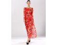 Women's Casual/Daily Swing Dress,Floral Crew Neck Maxi Long Sleeve Red / Yellow Polyester Spring