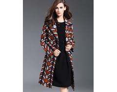 Women's Plus Size / Casual/Daily Simple Trench Coat,Color Block Notch Lapel Long Sleeve Fall / Winter Orange Wool / Acrylic / Polyester