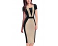 Women's Going out Vintage / Simple / Cute / Street chic A Line / Bodycon Dress,Patchwork Round Neck Knee-length Short SleeveRed / Beige /