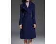 Women's Going out CoatSolid Notch Lapel Long Sleeve Fall / Winter Blue Wool / Polyester Thick