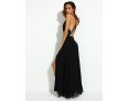 Women's Party/Cocktail Sexy Loose Dress,Solid V Neck Maxi Sleeveless Black Polyester Summer