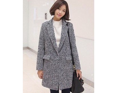 Women's Casual/Daily Simple Coat,Color Block Shirt Collar Long Sleeve Winter Gray Wool Thick