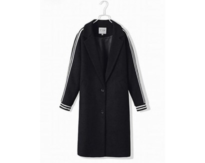 Women's Casual/Daily Street chic Coat,Solid Peter Pan Collar Long Sleeve Fall / Winter Black Wool Thick