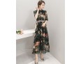 Women's Going out Vintage Swing Dress,Print Stand Maxi ? Sleeve Multi-color Polyester Summer