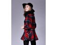 Women's Casual/Daily Street chic CoatPlaid Round Neck Long Sleeve Fall / Winter Red / Black / Green Wool Medium