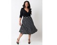 Women's Casual/Daily Plus Size Dress,Solid / Polka Dot V Neck Knee-length ? Length Sleeve Black Polyester Fall