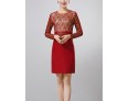 Women's Party/Cocktail / Plus Size Simple Sheath Dress,Jacquard Round Neck Above Knee Long Sleeve Red Polyester Fall Mid Rise