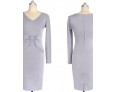 Women's Vintage Blue/Gray/Purple V Neck Midi Dress, Cotton Blends Knee-length Long Sleeve