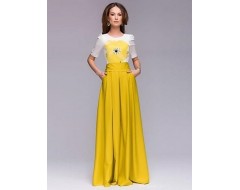 Women's Fashion Round Neck Print Color Block Swing Maxi Dress