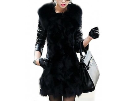 Women's Winter Fox Fur Leather Coat