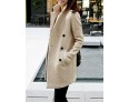 Women's Casual/Daily Simple Coat,Solid Notch Lapel Long Sleeve Fall Beige Wool Medium