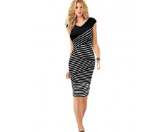 Women's Plus Size Vintage V-Neck Patchwork Casual Striped Print Sleeveless Dresses