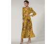 Women's Casual/Daily Swing Dress,Floral Crew Neck Maxi Long Sleeve Red / Yellow Polyester Spring