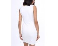 Women's Plus Size White Round Neck Midi Dress, Cotton Blends Knee-length Sleeveless