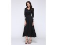 Women's Casual/Daily Simple Little Black / Swing Dress,Patchwork Round Neck Maxi Long Sleeve Black Polyester / Spandex Spring Mid Rise