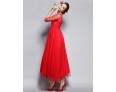 Women's Party/Cocktail Vintage A Line Dress Round Neck Maxi Long Sleeve Red / White Polyester All Seasons