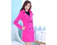 Women's Coat,Solid Long Sleeve Winter Pink / Red / Green Wool Medium