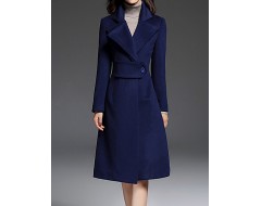 Women's Going out CoatSolid Notch Lapel Long Sleeve Fall / Winter Blue Wool / Polyester Thick